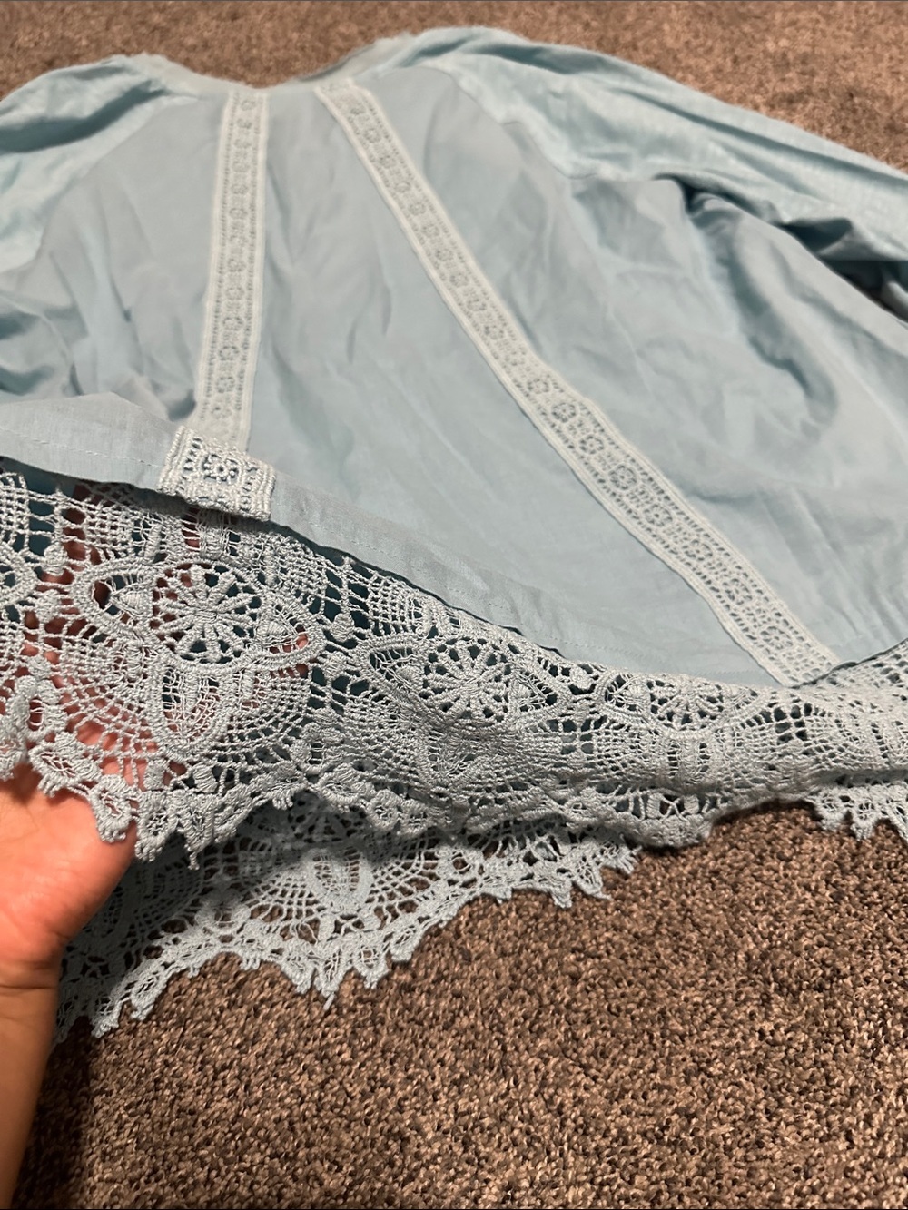 LOGO LAVISH Light Blue Lace-Trim Button Front Blouse 100% COTTON SZ L - Picture 8 of 9
